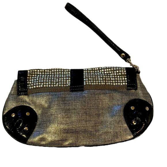 Express Black and Silver Studded Bejeweled Hobo Wristlet Bag Excellent Condition - Picture 2 of 11